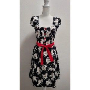MODCLOTH RETROLICIOUS Vintage Style Medium ICE SKATES DRESS Black/White/Red NWT